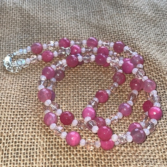 Pink quartz & Crystal spacers adjustable necklace New Handmade luxury New - Picture 2 of 11
